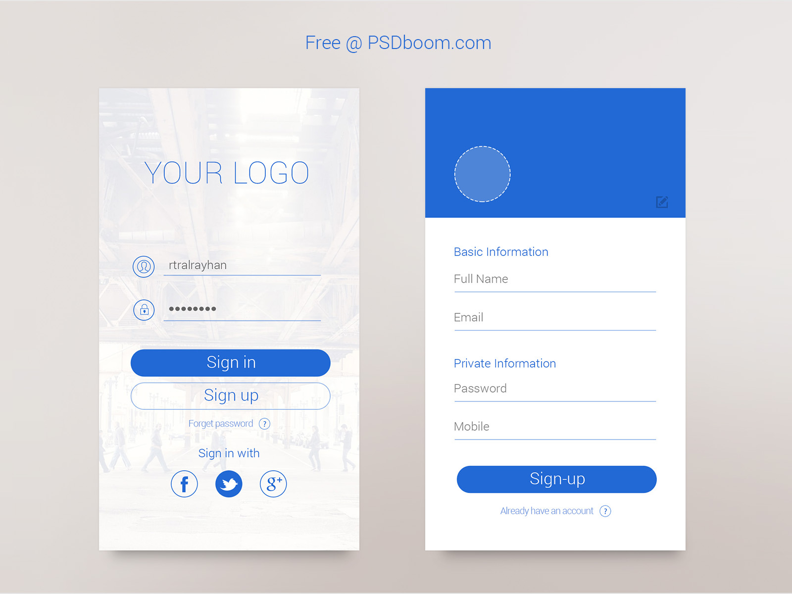 ui app login screen free psd