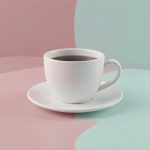Free AI photo: Soft Pastel Coffee Cup Scene. A serene coffee cup sits on a table surrounded by soft colors.. Categories: 3D & CGI, Food & Drink, Illustration. Colours: Red, Gray, Green.