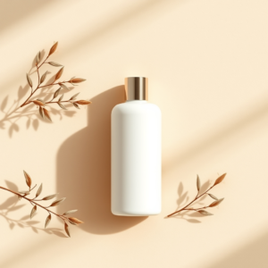 Free AI photo: Minimal Luxury Skincare Bottle Mockup on Soft Beige. Minimal luxury skincare bottle mockup on soft beige background, clean empty label, natural shadows, premium aesthetic, ultra real…