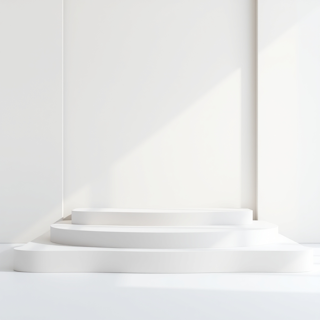 Abstract neutral podium with smooth geometric shapes and soft lighting, premium product showcase background, minimalist editorial aesthetic, realistic render, lummi ai style