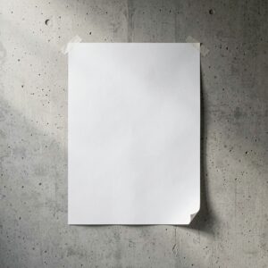 Free AI photo: Blank Poster On Concrete Wall. A blank white poster is taped to a raw concrete wall with soft daylight shining from the left.. Categories: Architecture, Mockups, Photography. Colour:…
