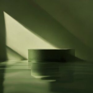 Free AI photo: Contemporary Minimalist Photography. Contemporary minimalist photography, monochrome green tones, soft diffused daylight, premium studio aesthetic, realistic reflections, muted olive…
