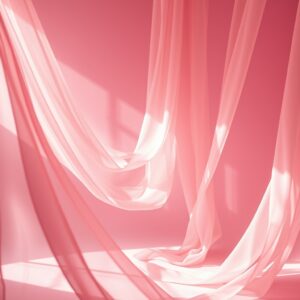 Free AI photo: Dreamy Pink Atmosphere with Translucent Fabric Flowing in. Dreamy pink atmosphere with translucent fabric flowing in soft light, elegant editorial aesthetic, cinematic shadows, luxur…