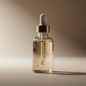 Free AI photo: Luxury Serum Bottle Photography. A glass serum dropper bottle is illuminated by soft natural light in a studio setting.. Categories: Fashion, Photography. Colour: Orange.