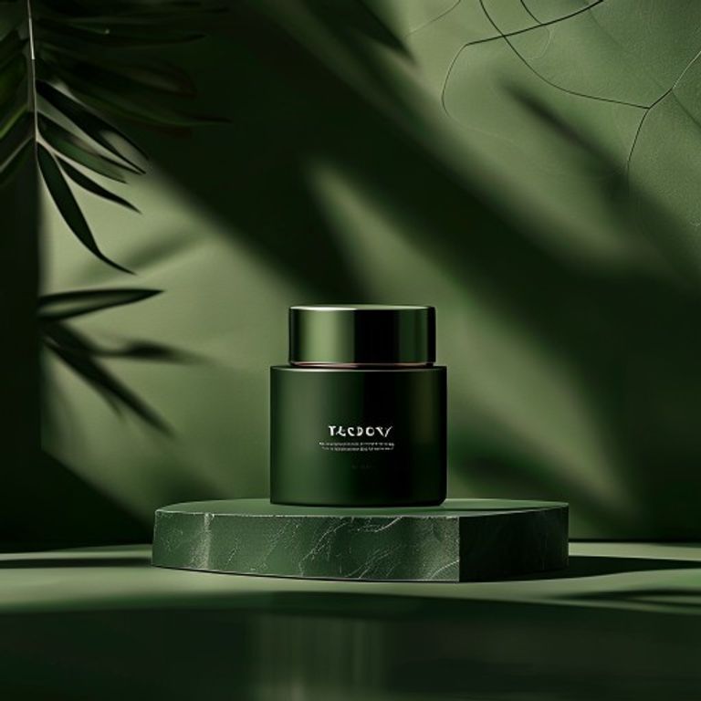 Luxury green product photography, deep forest green palette, soft natural lighting, ultra realistic materials, premium editorial composition, cinematic shadows, smooth gradients, minimalist background, sophisticated branding aesthetic, shallow focus, elegant atmosphere, modern commercial photography, realistic texture detail, refined luxury mood