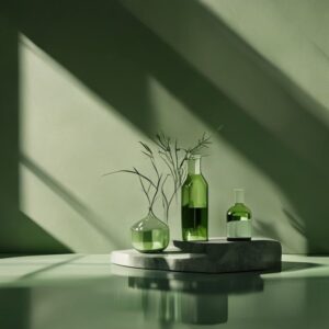 Free AI photo: Minimal Editorial Still Life Photography. Minimal editorial still life photography, monochromatic green aesthetic, soft cinematic daylight, muted sage and emerald tones, premium luxu…