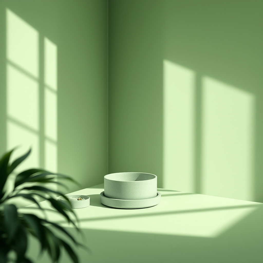 Minimal editorial still life photography, monochromatic green aesthetic, soft cinematic daylight, premium luxury mood, organic textures, shallow depth of field, realistic shadows, muted tones, clean composition, contemporary art direction, ultra realistic, lummi ai style
