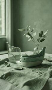 Free AI photo: Minimal Editorial Still Life Photography. Minimal editorial still life photography, monochromatic green aesthetic, soft cinematic daylight, muted sage and emerald tones, premium luxu…