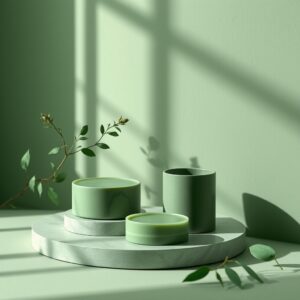 Free AI photo: Minimal Editorial Still Life Photography. Minimal editorial still life photography, monochromatic green aesthetic, soft cinematic daylight, premium luxury mood, organic textures, sha…