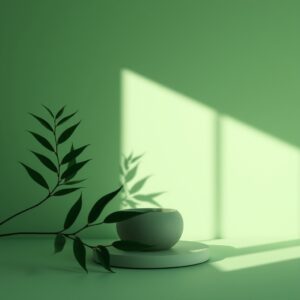 Free AI photo: Minimal Editorial Still Life Photography. Minimal editorial still life photography, monochromatic green aesthetic, soft cinematic daylight, premium luxury mood, organic textures, sha…