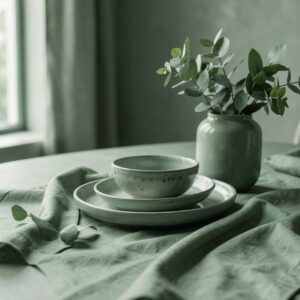 Free AI photo: Minimal Editorial Still Life Photography. Minimal editorial still life photography, monochromatic green aesthetic, soft cinematic daylight, muted sage and emerald tones, premium luxu…
