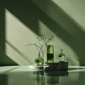 Free AI photo: Minimal Editorial Still Life Photography. Minimal editorial still life photography, monochromatic green aesthetic, soft cinematic daylight, muted sage and emerald tones, premium luxu…