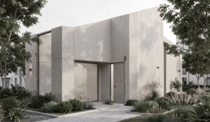 Free AI photo: Minimal Modern Building Exterior. Minimal modern building exterior, monochromatic neutral tones, soft diffused daylight, realistic architectural textures, cinematic composition, eleg…
