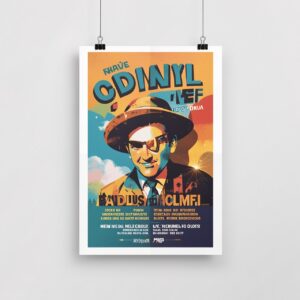 Free AI photo: Colorful Poster Design Mockup. A vibrant poster hangs on a wall with attractive graphics and text.. Categories: Illustration, Mockups. Colour: Gray.