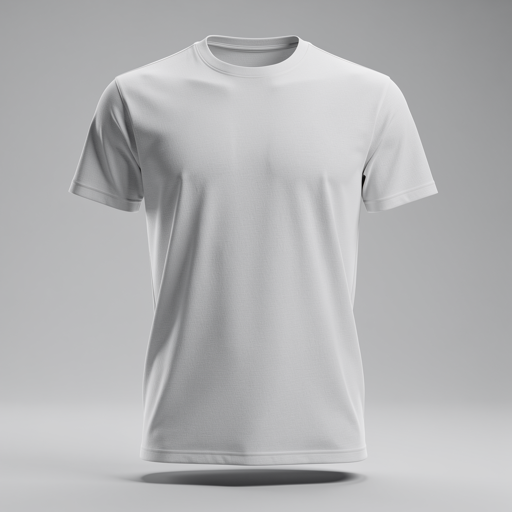Free AI photo: Blank White Cotton T Shirt Mockup. A crisp white t-shirt is centered against a light gray backdrop.. Categories: Fashion, Mockups, Photography. Colour: Gray.