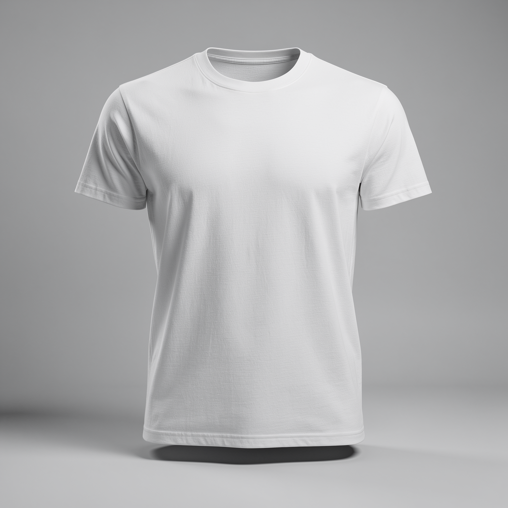 Free AI photo: Blank White Cotton T Shirt Mockup. A crisp white t-shirt is centered against a light gray backdrop.. Categories: Fashion, Mockups, Photography. Colour: Gray.