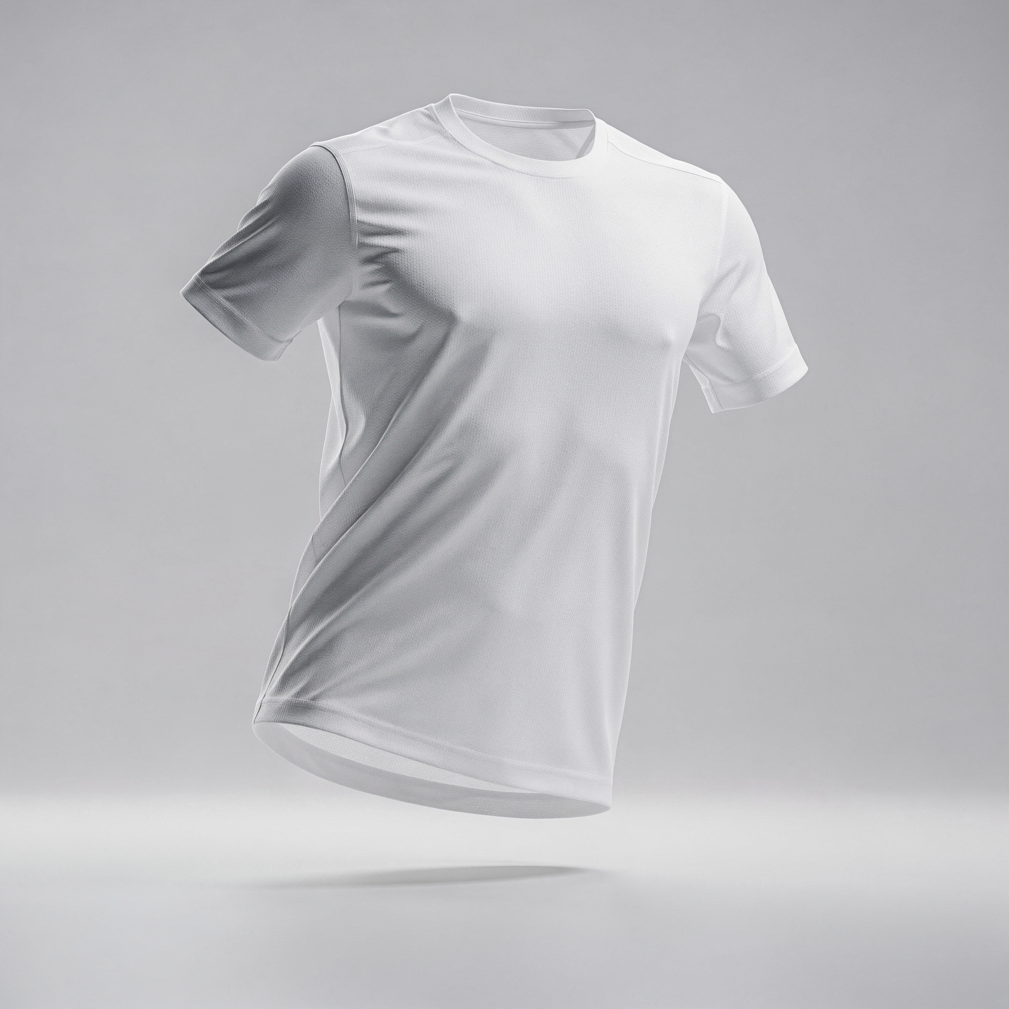 Free AI photo: Floating White Athletic Jersey. A blank white jersey floats in mid-air with a natural fabric movement.. Categories: Fashion, Mockups, Photography. Colour: Gray.