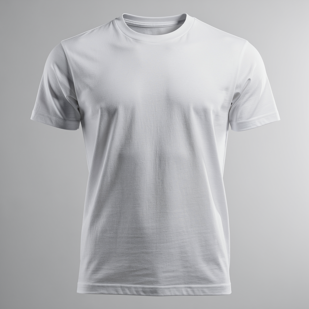 Free AI photo: White Cotton T Shirt Mockup. A crisp white t-shirt is centered against a light gray background.. Categories: Fashion, Mockups, Photography. Colour: Gray.