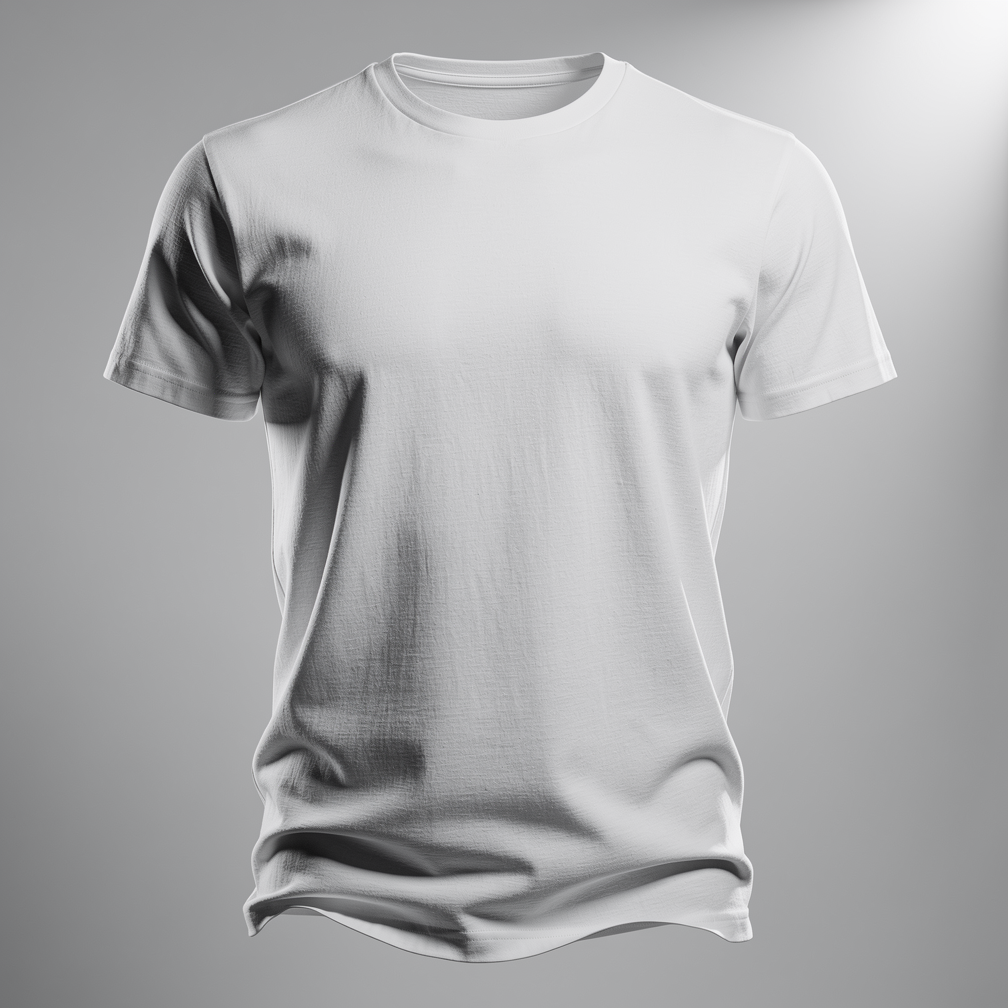 Free AI photo: High End Fashion T Shirt Mockup. A blank white t-shirt is centered against a light gray background with soft lighting.. Categories: Fashion, Mockups, Photography. Colour: Gray.