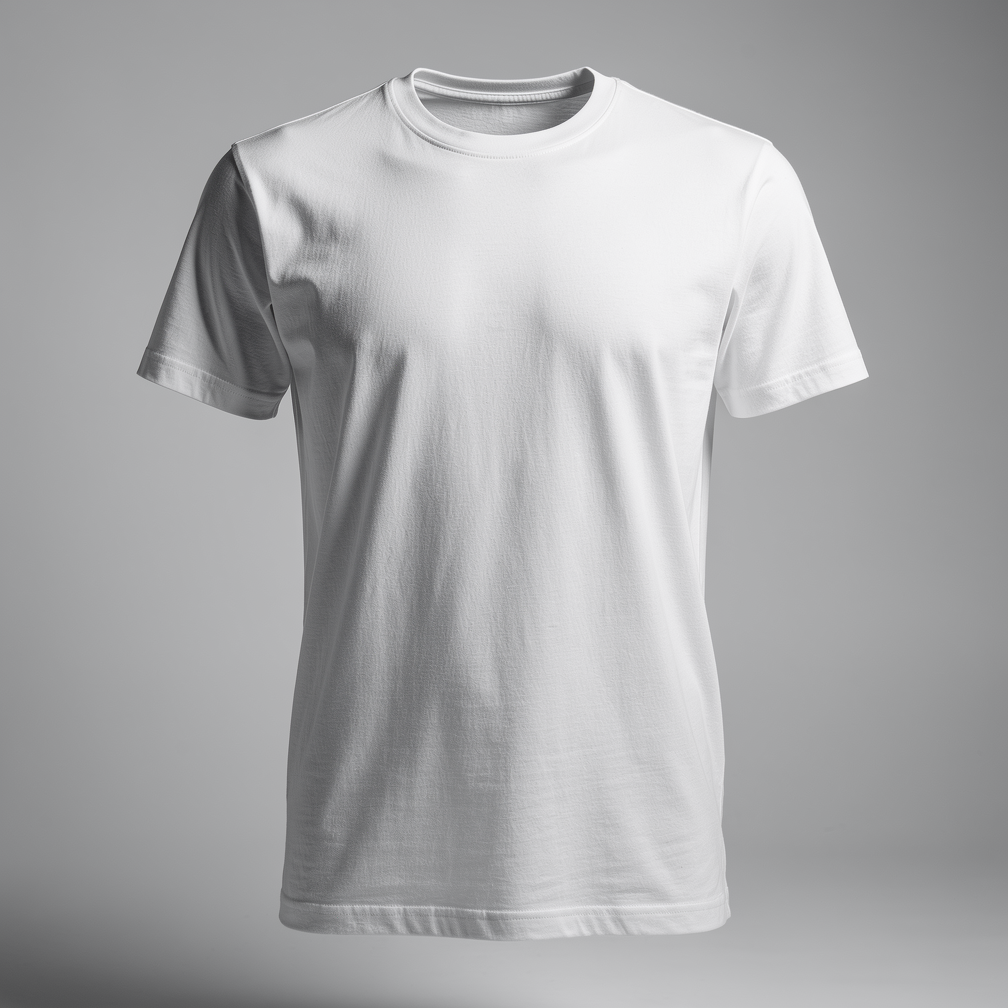 Free AI photo: White Cotton T Shirt Mockup. A crisp white t-shirt is centered against a light gray background.. Categories: Fashion, Mockups, Photography. Colour: Gray.