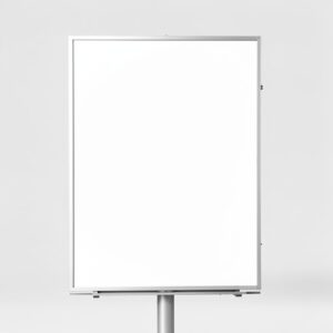 Free AI photo: Blank White Billboard Display. A large empty billboard stands alone in a plain background.. Categories: Landscape, Mockups. Colours: Gray, White.