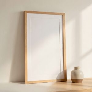 Free AI photo: Warm White Interior Scene. A serene morning scene with soft light and gentle shadows.. Categories: Mockups, Photography. Colours: Orange, Yellow.