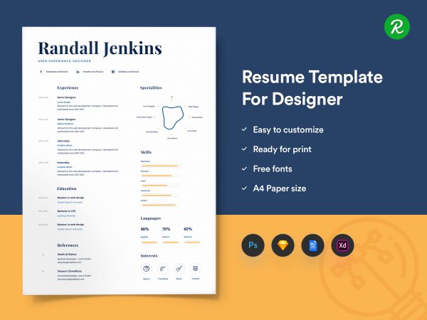 Resume Template For Designers With Portfolio thumb