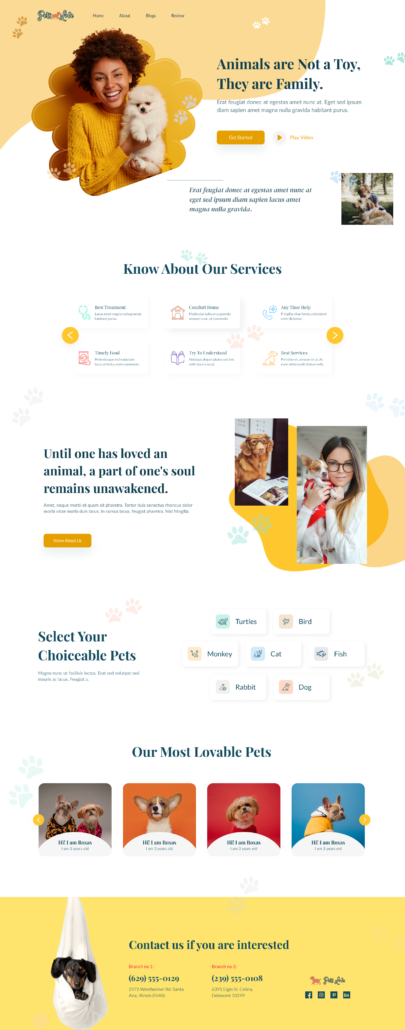 sample figma pet landing page for dribbble